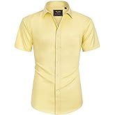 Alimens & Gentle Mens Short Sleeve Dress Shirts Wrinkle Free Solid Casual Button Down Shirts with Pocket