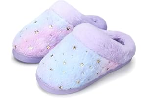 WateLves Girls Slippers Toddler Kids Plush Sequin Slip On Slippers Memory Foam Warm House Shoes for Indoor Outdoor