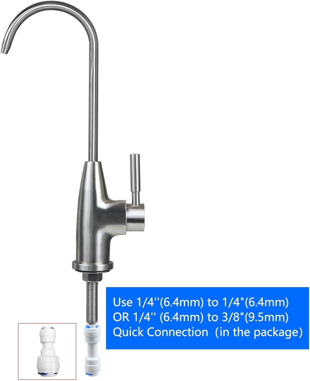Water Filter Faucet, Fits Most Reverse Osmosis Water Filtration System, Kitchen Bar Sink Purifier Drinking Water Faucet, Stainless Steel，Lead-Free, Brushed, Single Handle - - 