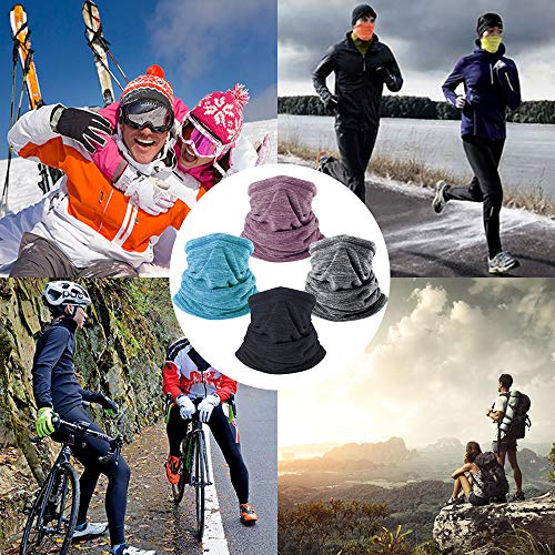 Peicees 4 Pack Soft Fleece Neck Gaiter Warmer Face Mask Hat Snood Scar for Cold Weather Winter Outdoor Sports Ski Snowboard Cycling (4 Pack-Gray+Dark Blue+Brown Red+Lake Green)