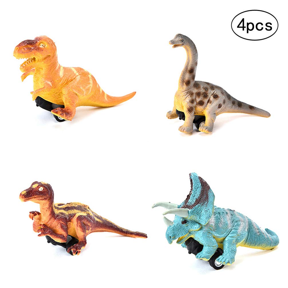 Wenosda 4pcs Pull Back Dinosaur Cars Dragon Truck Toy Dino Race Vehicle with Tire Wheel for Kids/Children/Child/Toddler