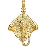 JewelryWeb 19.6mm 10k Solid Yellow Gold Stingray With Polished Edge Charm Pendant Necklace for Women