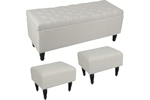 BABION Storage Ottoman Bench, End of Bed Bench with 2 Small Ottoman for Bedroom, Button Tufted Storage Bench for Entryway, Living Room, Hallway, Large Storage Bench Foot Rest (Beige)