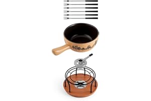 Swissmar Jura Ceramic Cheese & Chocolate Fondue Set, 2.65L / 2.8QT – 9-Piece Fondue Maker with Ceramic Pot, Forks, Burner & B
