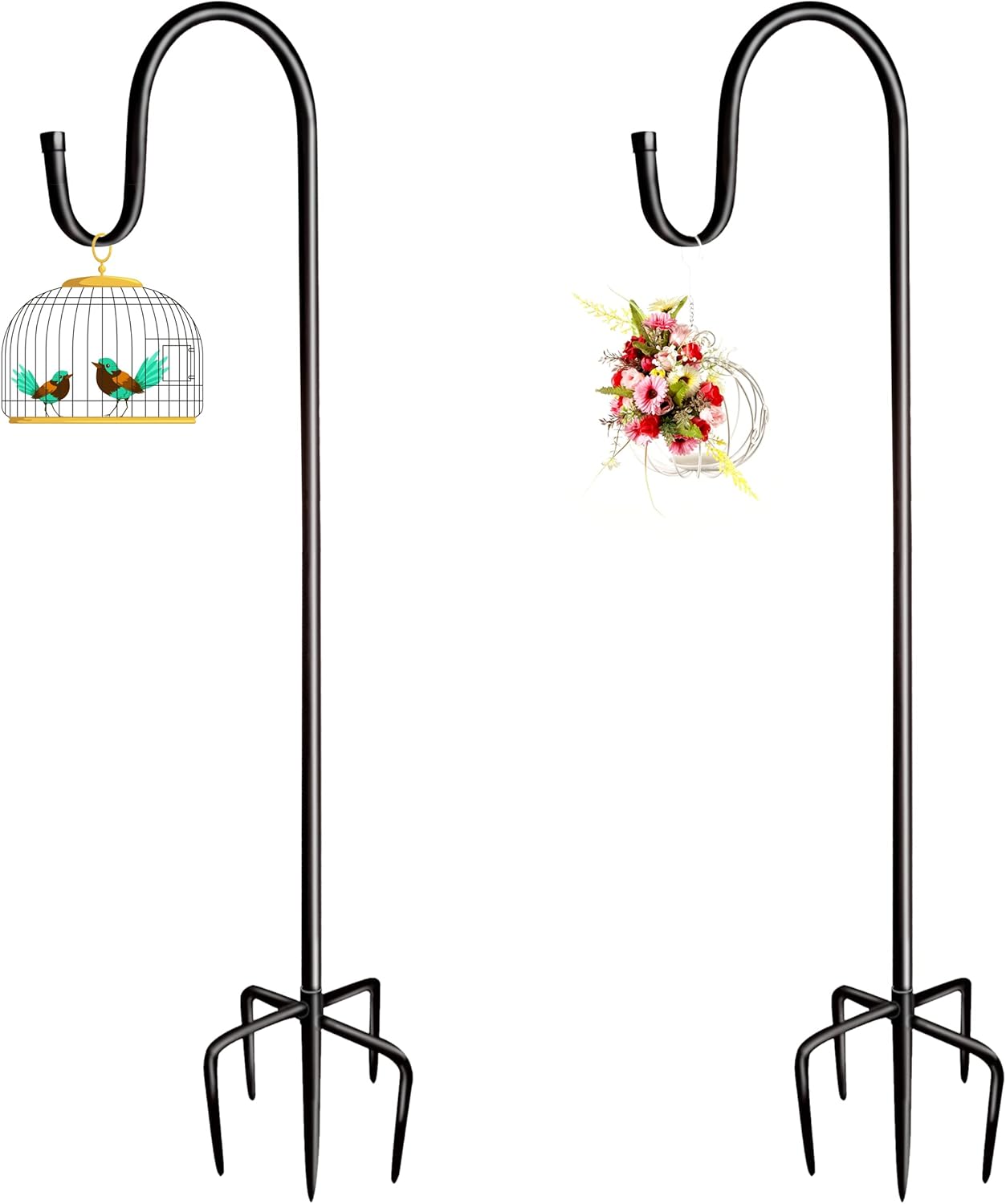 Outdoor Shepherd's Hooks - Shepherd Hook Plant Hangers Outdoor (76 inch) with 5 Prong Base, 2 Pack Adjustable Shepherd Hooks for Outdoor Garden Decor Hanging Bird Feeder Pole Plants Holders, Matte Black