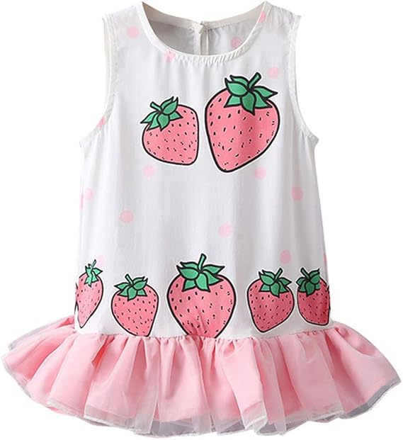 Amazon ワンピース ノースリーブ 女の子 ストロベリープリント チュール パッチワーク プリンセスドレス パーティードレス コスチューム Gailles 夏 韓国子供服 可愛い 柔らかい カジュアル スタイリッシュ ファッション 七五三 入学式 通園 通学 スウェット
