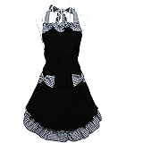 Hyzrz Cute Retro Lovely Vintage Lady's Kitchen Fashion Flirty Women's Aprons with Pockets Black Patterns for Mother's…