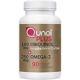 Qunol Plus Ubiquinol CoQ10 100mg with Omega 3 Fish Oil 250mg, Extra Strength Antioxidant Supplement, 90 Count