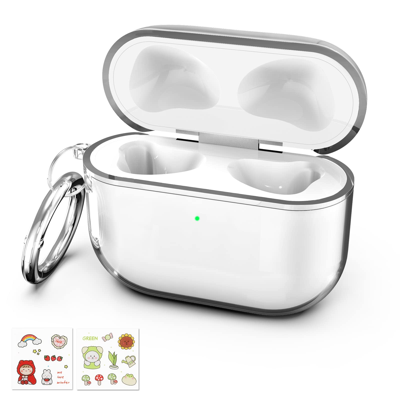 Hianjoo Case Compatible with Apple AirPods 3 (2021), Silicone Protective Case Compatible with AirPods 3rd Generation, Shock Absorption Cover with Keychain and 2 Sheets Stickers for DIY -Transparent
