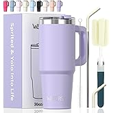30 oz Tumbler with Handle,Tumbler with Lid and Straw,Double Wall Insulated Cup Stainless Steel Travel Mug(Cold for 34 Hours),Water Bottle for Iced Tea,Coffee,Cold Beverages(Purple)