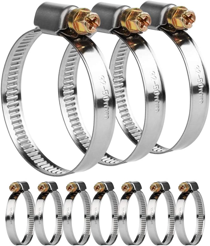 10Pcs 32mm-50mm DIN3017 Adjustable Stainless Steel Worm Drive Hose Clamp/NANDEYIBI Drive Pipes/Connection Fittings for Home Gas Pipe/Car/Tractor/Locomotive/Ship