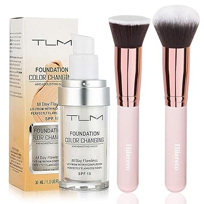 TLM Colour Changing Foundation，TLM Foundation Color Changing Foundation Brush Powder Brush Self Adjusting Warm Skin Foundation Makeup Base Face Moisturizing Liquid Cover Concealer SPF 15 Hilareco