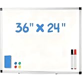 DUMOS Magnetic White Board Kit for Wall 36" x 24", Dry Erase Board with 1 Dry Eraser &amp; 2 Multicolor Markers &amp; 4 Magnetic Pins, Reinforced Aluminum Frame for Home, School, Office