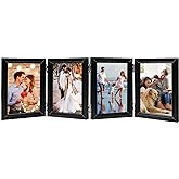 POILKMNI 4 Folding 4x6 Inch Hinged Picture Frame High Definition Natural Wood Picture Frame Rustic Desktop Acrylic Frame Family Photo Collage for Birthday Father's Day Christmas Family Lover Gift
