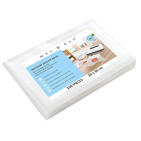 MRS BAG Folienbeutel Vakuumbeutel für JEDES Vakuumiergerät, ideal für Sous Vide, Mikrowellen & Gefrierschrank (20x30cm | 100 