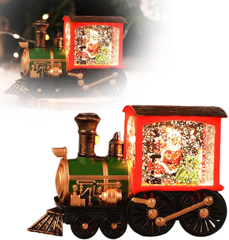 Snow Globes - Musical Singing Lighted Christmas Train Snow Globe Lantern Decoration, Christmas Eve Music Box Train Music Box Crystal Ball Ornaments, Battery Operated Glittering Santa Lighted Home Decoration