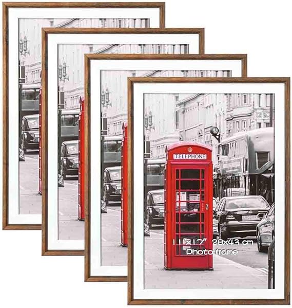 Schliersee 11x17 Poster Picture Frames Wall Hanging, Pack of 4 Rustic Weathered Brown Picture