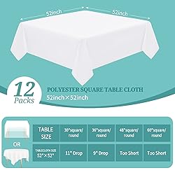Pesonlook 12 Packs Square Tablecloth White, 52×52