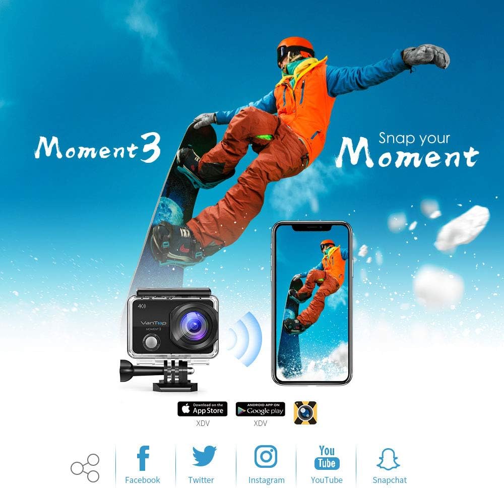 VanTop Moment 3 4K Action Camera w/Gopro Compatible Carrying Case, Remote Control, 16MP Sony Sensor, 30M Waterproof Camera w/Gopro Compatible Accessories, 2 Batteries, 170° Ultra Wide Angle : Electronics