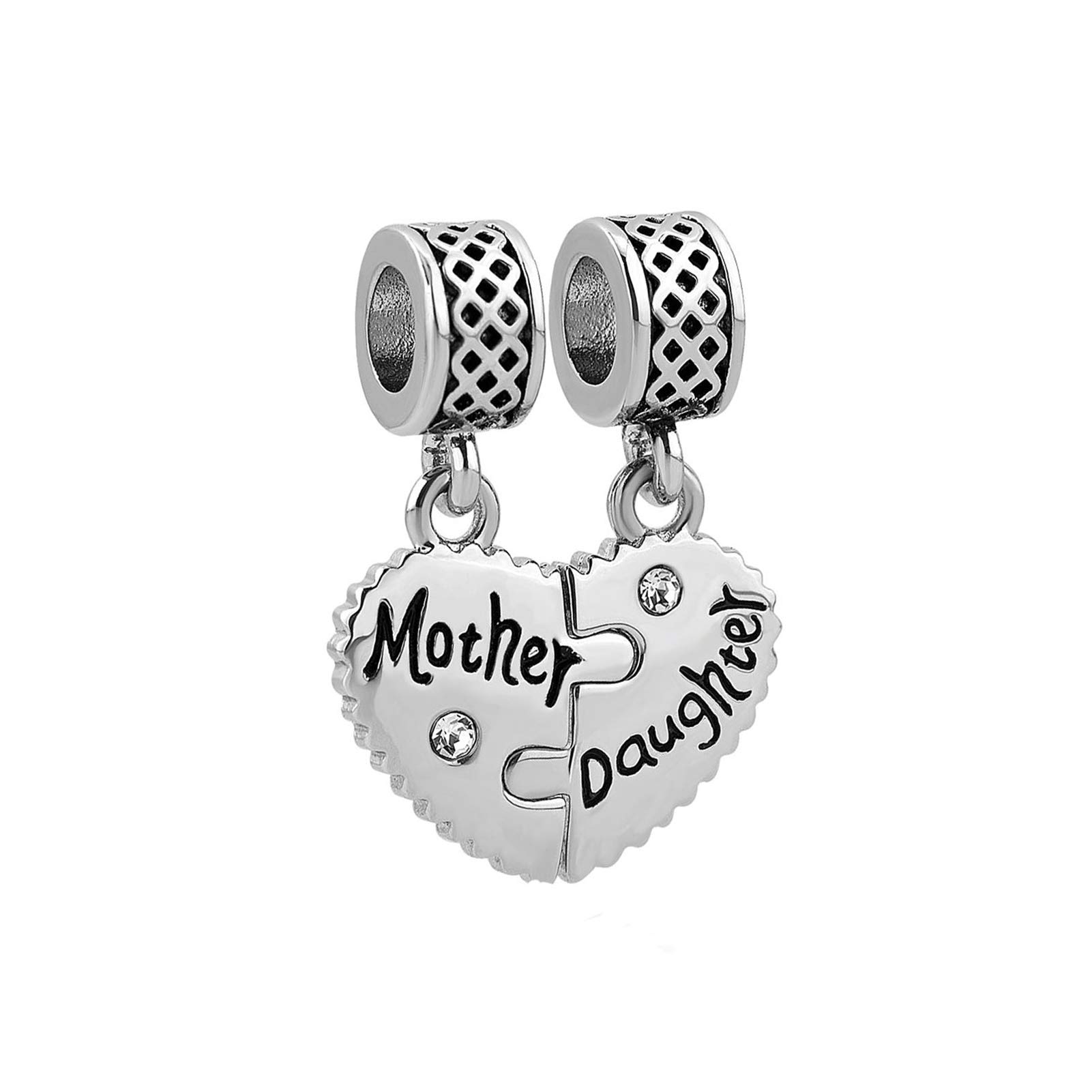 Splittable Mother Daughter Love Heart Dangle Charm fits Pandora Charms Bracelets Christmas Birthday Jewellery Gift for Women Family