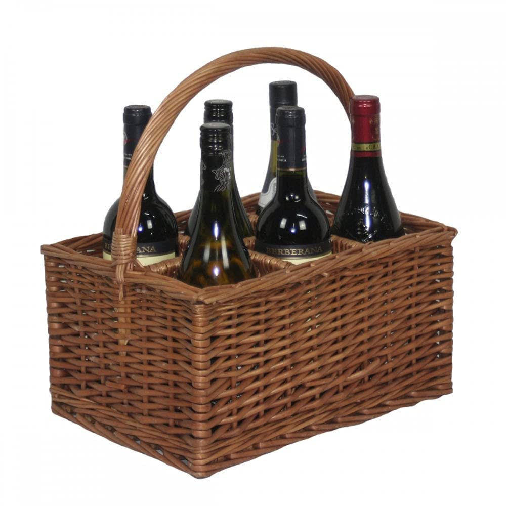 Red Hamper Double Steamed 6 Bottle Holder Drinks Basket