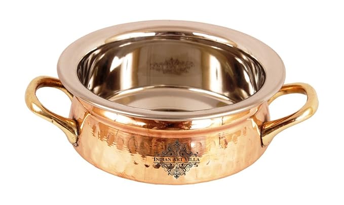 Indian Art Villa Steel Copper Serving Handi Bowl, Serveware & Dinnerware, 350 ML