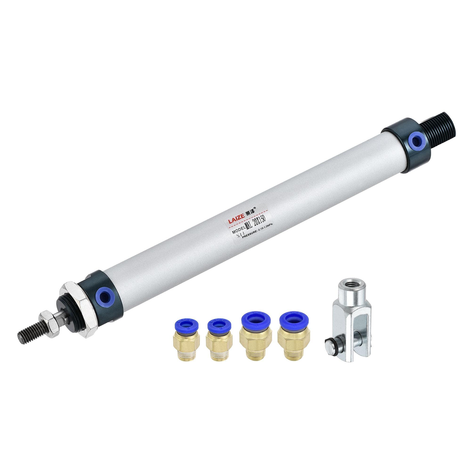 sourcing map Pneumatic Air Cylinder 20mm Bore 150mm Stroke with Y Connector and Quick Fittings, MAL 20x150, for Automatic Equipment