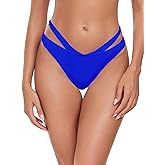 Colloyes Women's Adjustable Swim Bottoms High Cut Low Waisted Bikini Bottoms Cheeky Bathing Suit Bottoms