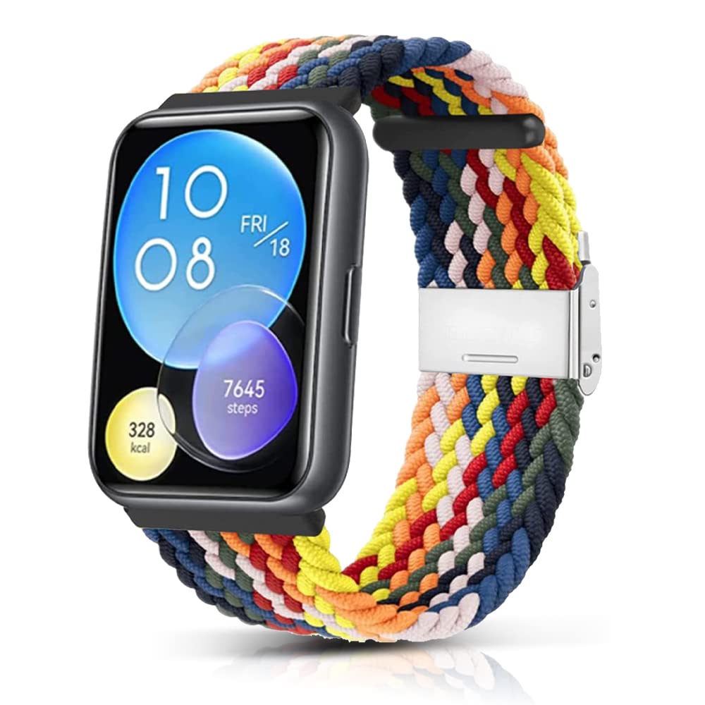 Niboow Strap Compatible with Huawei Watch Fit 2, Women Men Children Elastic Nylon Breathable Braided Watch Bands Compatible with Huawei Watch Fit 2 - Rainbow