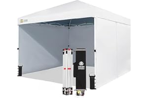 CROWN SHADES 10X10 Comercial Instant Canopy Pop Up Tent with Center Lock (10x10 with 4 Sidewalls, White)