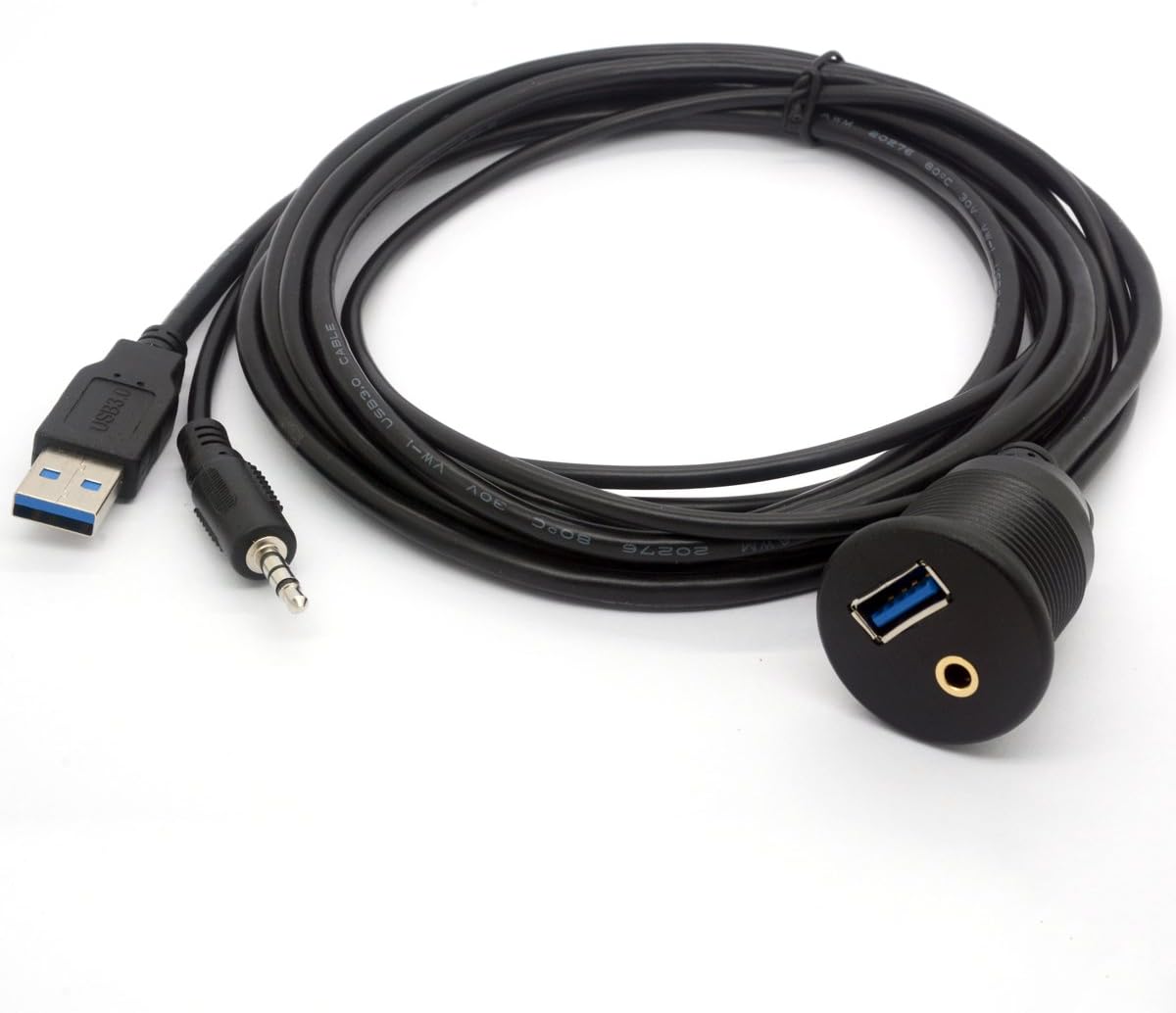 USB 3.0 Flush Mount Cable USB 3.0 and 3.5mm Aux Extention Mount