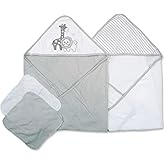 Spasilk Bath Hooded Towels & Washcloths Set for Babies, 2 Hooded Terry Bath Towels & 2 Washcloths, Grey Lion
