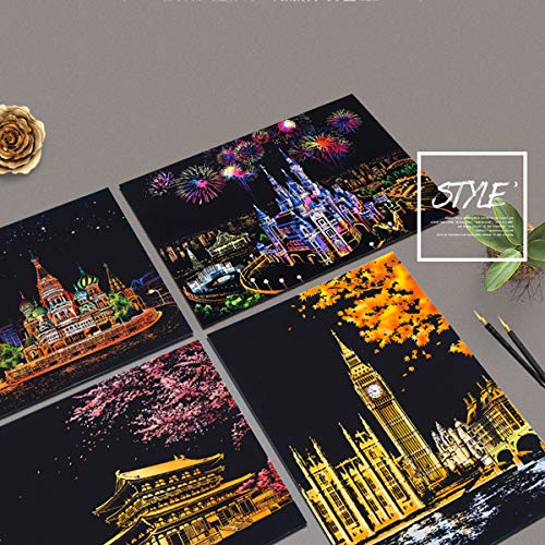 IFfree DIY Night View Scratchboard Scratch Art Paper with Release Pressure to Release Pressure (Dream Castle) (Dream Castle)
