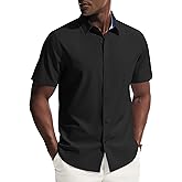 PJ PAUL JONES Mens Short Sleeve Dress Shirts Stretch Wrinke Free Untucked Business Casual Button Down Shirt Regular Fit