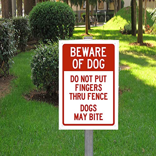 SIGNTDo Not Put Fingers Thru Fence Dogs May Bite Security Sign Outdoors Yard Signs Safety Warning Sign Wall Decorative Metal Tin Signs Size 8 X 12 Inch