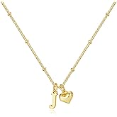 M MOOHAM Heart Initial Necklace for Women Girls - 14K Gold Plated Letter A-Z Pendant Necklace Dainty Heart Necklaces Tiny Initial Necklaces Birthday Gifts for Women Jewelry
