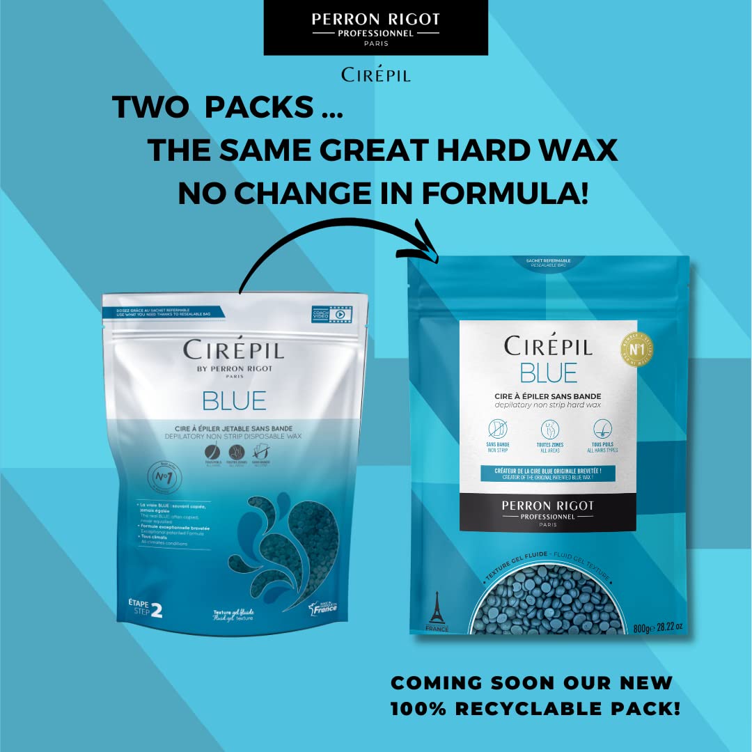 Cirepil - Blue - 800g / 28.22 oz Wax Beads Bag - All-Purpose & Unscented - Perfect for Sensitive Skin - Disposable Blue Wax Refill Bag - Fluid Gel Texture, Easy Removal, Peel-Off Wax - No Strip Needed