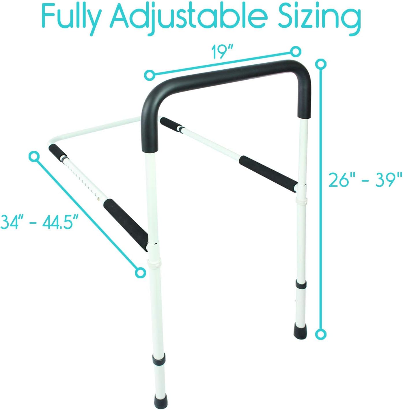 Vive Bed Assist Rail - Adult Bedside Standing Bar for Seniors, Elderly, Handicap, Kid - Fit King, Queen, Full, Twin - Adjustable Fall Prevention Safety Handle Guard - Long Hand Bedrail Grab Bar Cane: Health & Personal Care