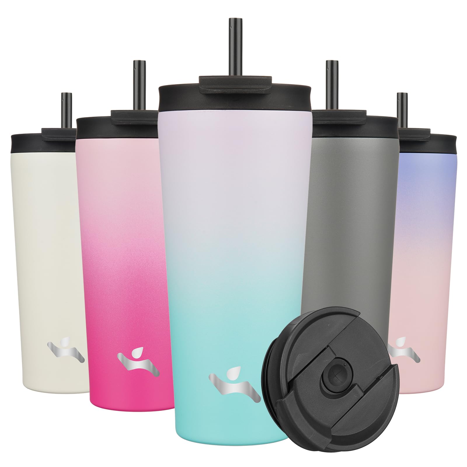 Photo 1 of Konokyo 22 OZ Insulated Tumbler with Lid and 2 Straws Stainless Steel Water Bottle Vacuum Travel Mug Coffee Cup,Lavender Green