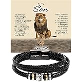 GLAVICY To My Son Bracelet, Braided Leather Bracelet with Stainless Steel Beads Message Card Inspirational Gift from Parents Meaningful Birthday, Graduation, Christmas Gift for Son