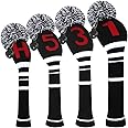 Scott Edward Knitted Golf Head Covers 4PCS Handmade Fit Well for Driver and Fairway Woods with Long Neck Pom Pom Golf Club Headcovers Set