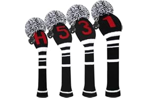 Scott Edward Knitted Golf Head Covers 4PCS Handmade Fit Well for Driver and Fairway Woods with Long Neck Pom Pom Golf Club Headcovers Set