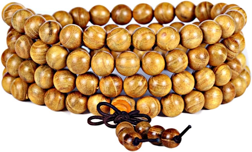 ascascs Mala Bead Bracelets 108 Wood Bracelet Wood Rosary Bracelet Meditation Prayer Beads Sandalwood Link Wrist Necklace Chain for Men Women
