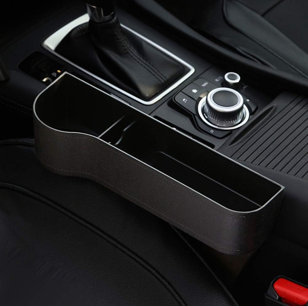 MEYLEE 2 Pack Car Seat Organizer W/Cup Holder For Drinks Key Wallet Phone Sunglasses, PU Leather,Black