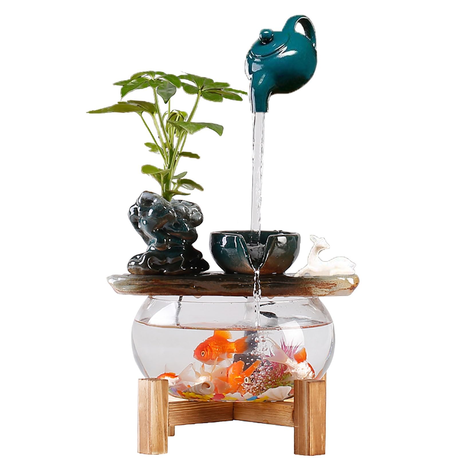 Photo 1 of Huazzzyi Waterfall Fountain Indoor Feng Shui Zen Tabletop Water Fountain Fish Tank, Small Fish Tank Waterfall Tabletop Fountain with 1 Replacement Water Pump for Home Office Relaxing