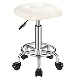 FNZIR Square PU Cushion Rolling Stool with Wheels