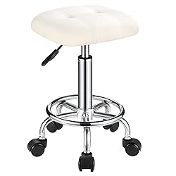FNZIR Square PU Cushion Rolling Stool with Wheels