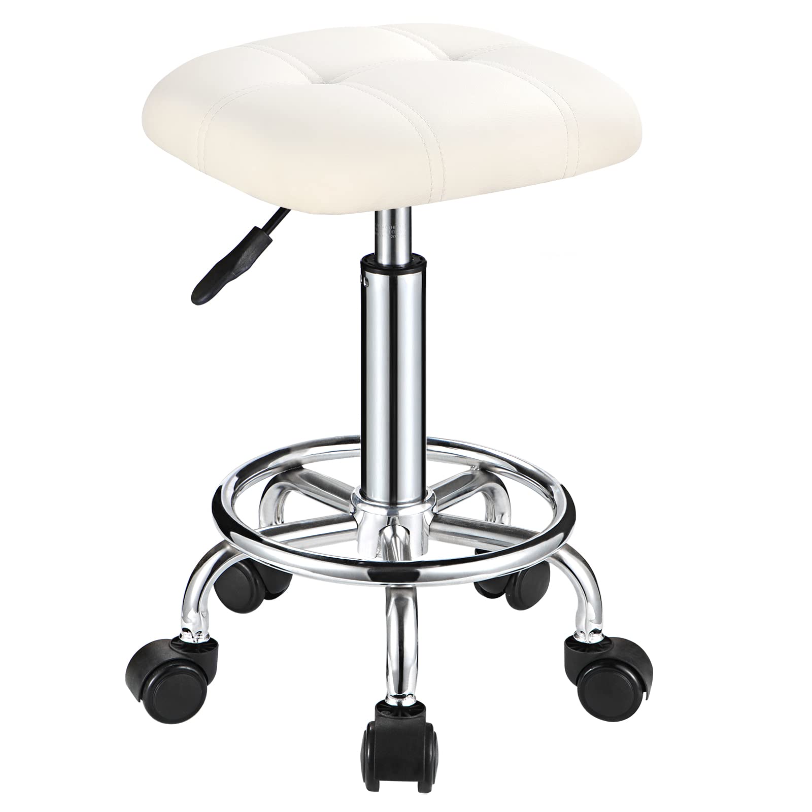 FNZIR Square PU Cushion Rolling Stool with Wheels
