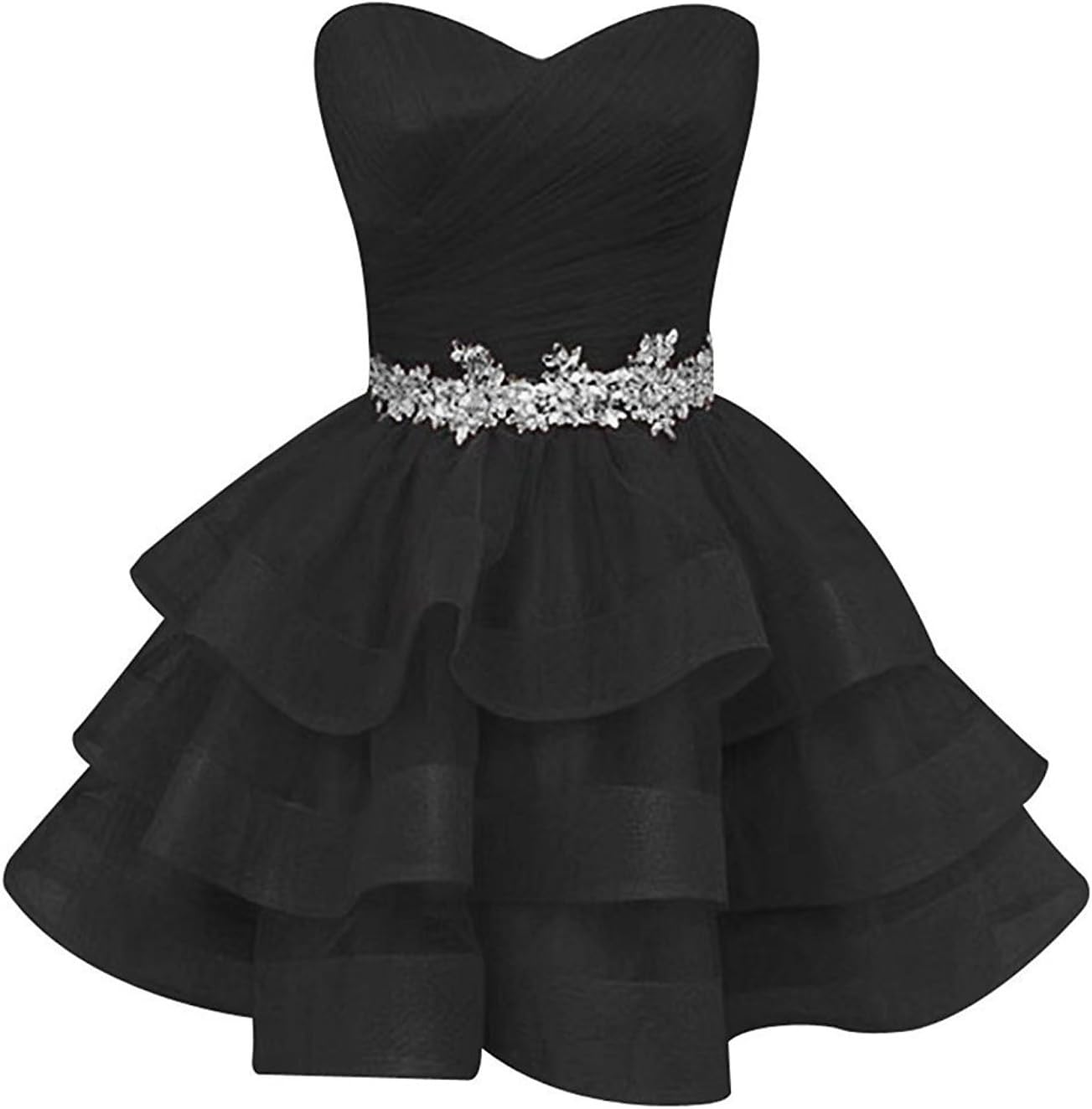 Pettus Women's Sweetheart Ruffle Beads Homecoming Dresses Sequins Sash Prom Party Gowns Short P534