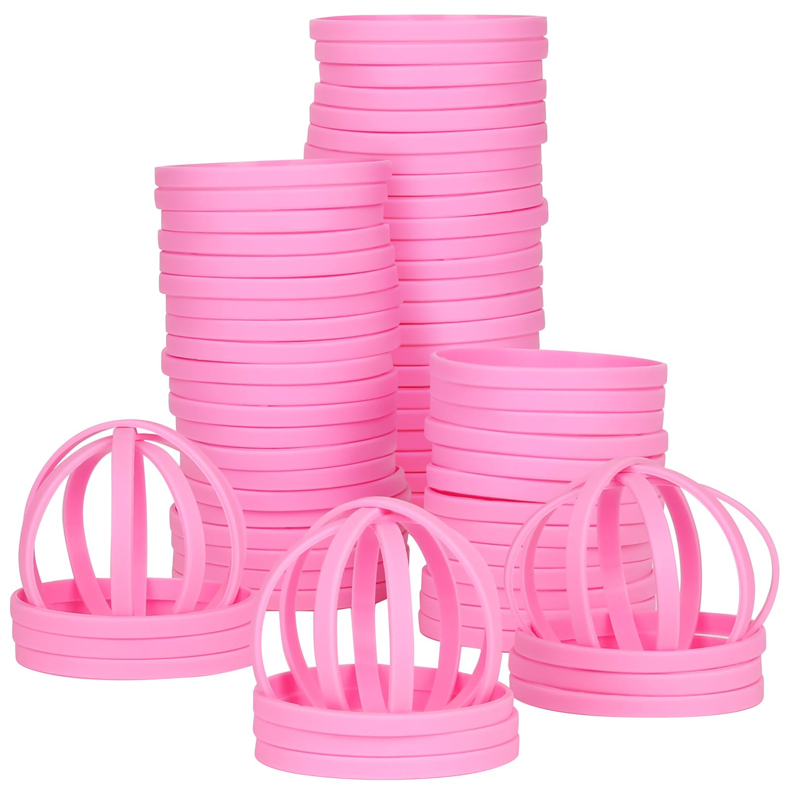 LVNRIDS 50 PCS Silicone Wristbands Rubber Bracelets 8 inch Length Sports Elastic Wristband Bracelet Bulk Gifts for Men Women Teacher Student Party Pink